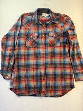 Vintage Western Style Plaid Flannel Shirt Saddle King Western